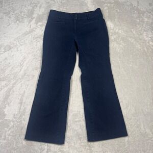 Anthropologie The Essential Flare Women Navy Blue Crop Cotton Blend Pants Size 2